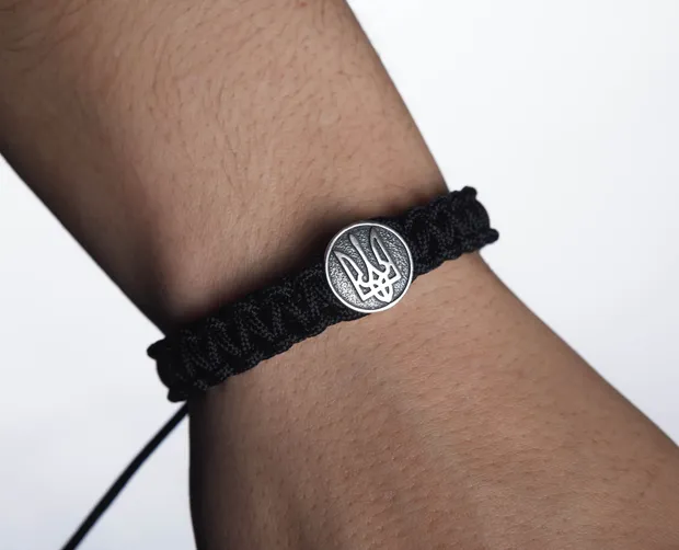 Срібний браслет плетений Тризуб широкий 9701342