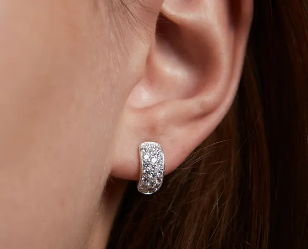 Срібні сережки англійська застібка всипані фіанітами 24099