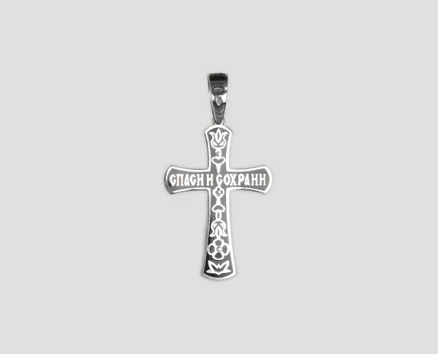 Срібний хрестик Чорна Емаль великий Ніка 109Ч