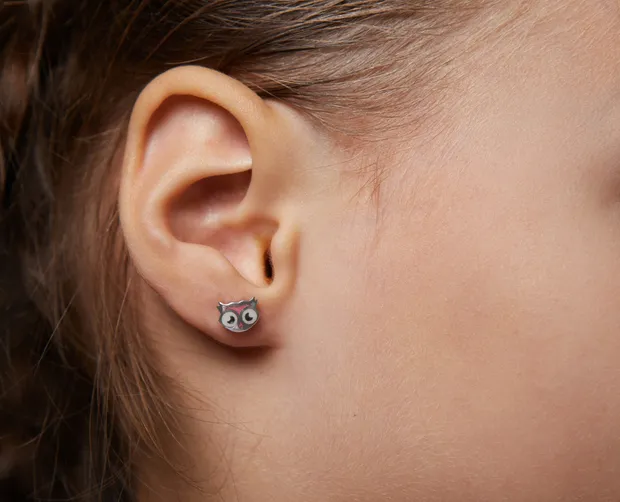 Срібні сережки пусети дитячі Сова 995С