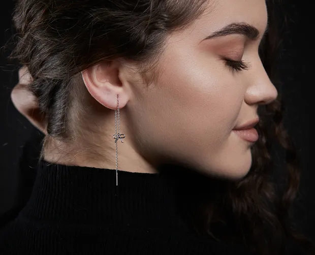 Срібні сережки протяжки з бантиком 261819