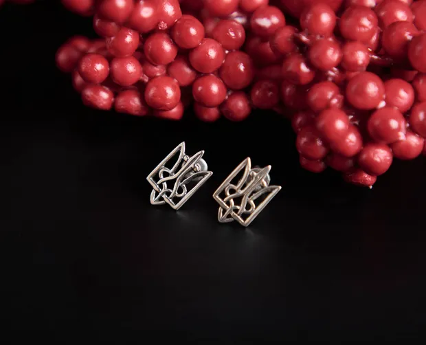 Срібні сережки пусети Тризуб 23268/1