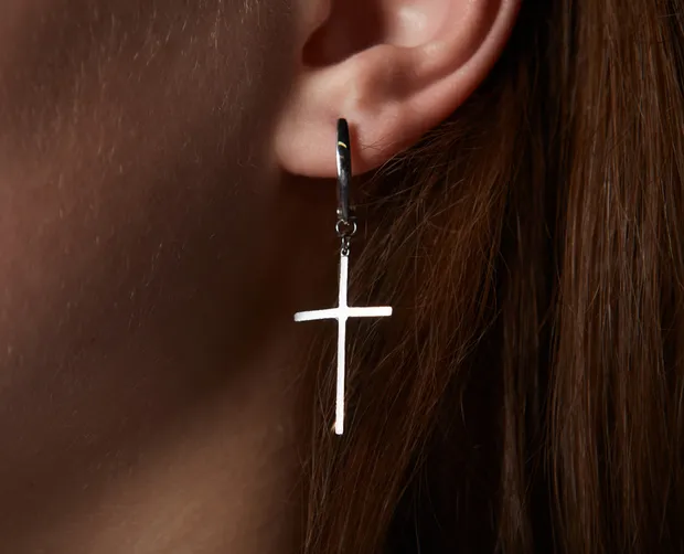 Срібні cережки англійська застібка Хрестики Стайл Великі  20228/L