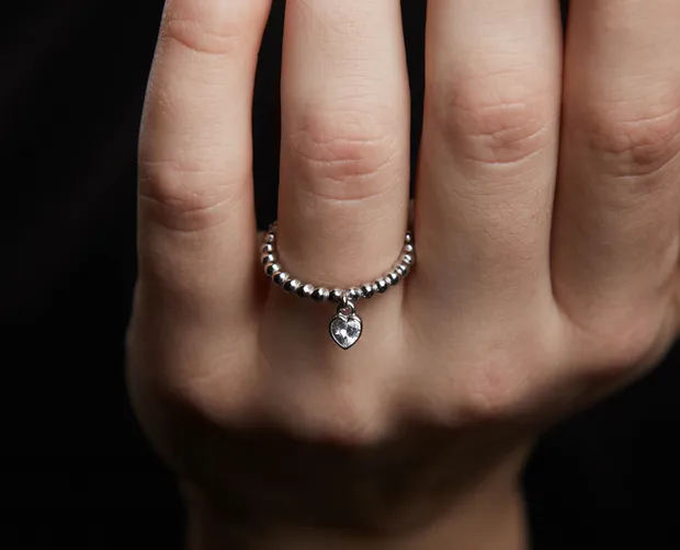 Срібна каблучка з підвіскою Сердечко Кришталь 1065