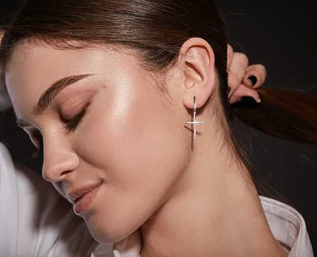 Срібні cережки англійська застібка Хрестики Стайл Середні 20228/M